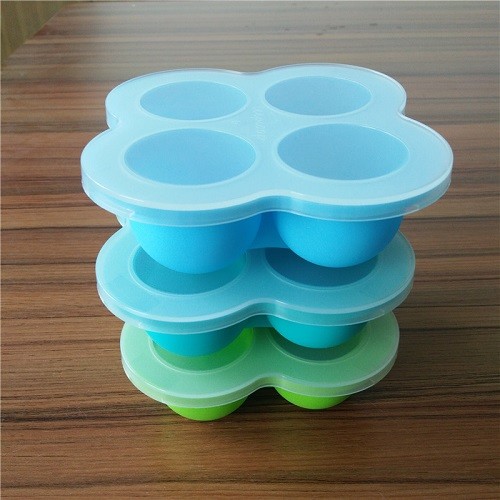 4 cavities silicone ice food tray with lid