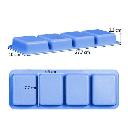 4 cavities square silicone bar soap making molds 