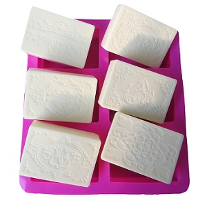 6 cavities rectangle flower debossed silicone soap mold