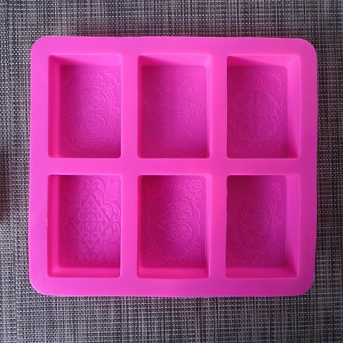 6 cavities rectangle flower debossed silicone soap mold