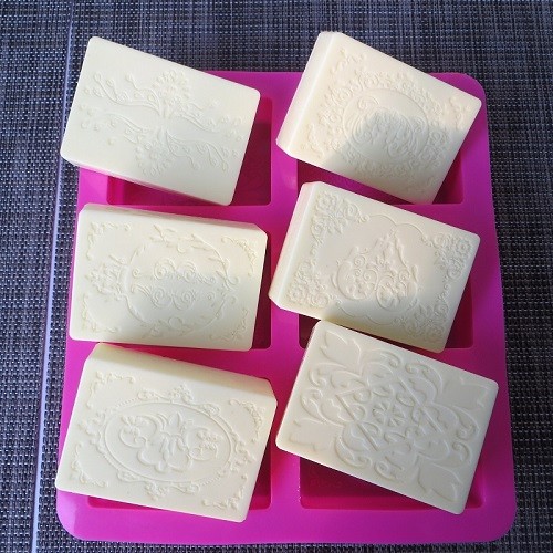 6 cavities rectangle flower debossed silicone soap mold