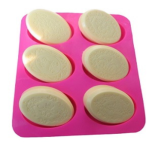 6 cups oval shape lace flower silicone soap mold