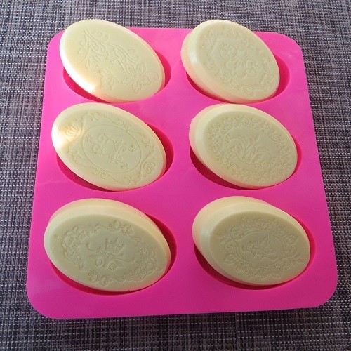 6 cups oval shape lace flower silicone soap mold