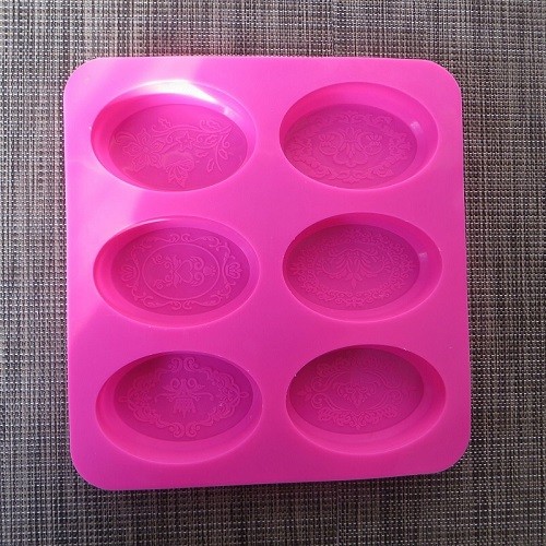 6 cups oval shape lace flower silicone soap mold