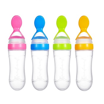 BPA free 90ml silicone baby feeding squeeze bottle spoon 