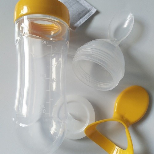 BPA free 90ml silicone baby feeding squeeze bottle spoon 