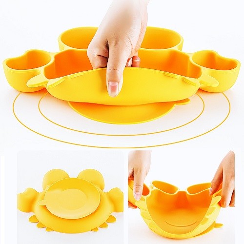 Crab shape silicone divided suction plate bowl