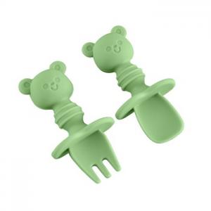 Flexible anti choke Bear design baby kids spoon and fork set