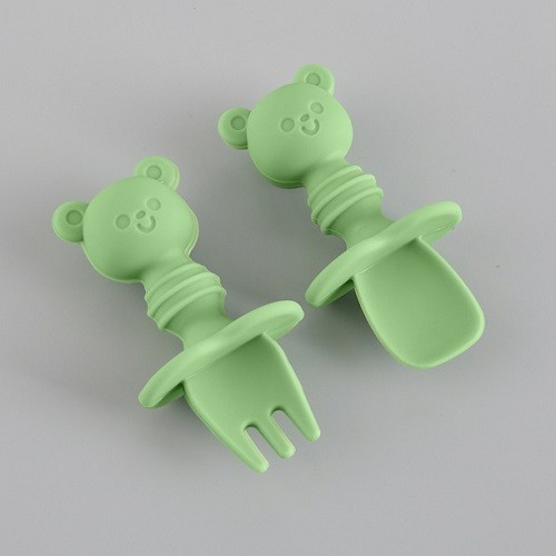 Flexible anti choke Bear design baby kids spoon and fork set