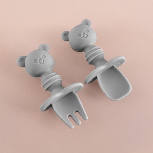 Flexible anti choke Bear design baby kids spoon and fork set