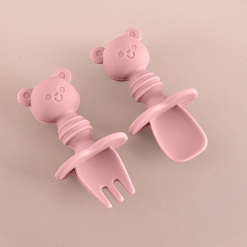 Flexible anti choke Bear design baby kids spoon and fork set