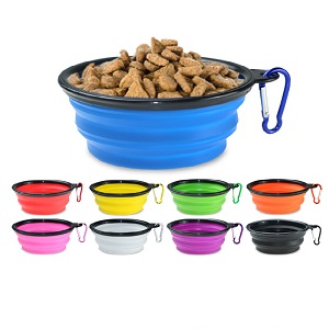 Collapsible silicone pet food bowl with carabiner