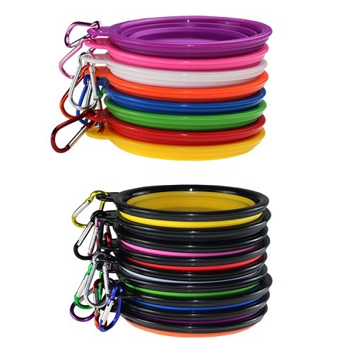 Collapsible silicone pet food bowl with carabiner