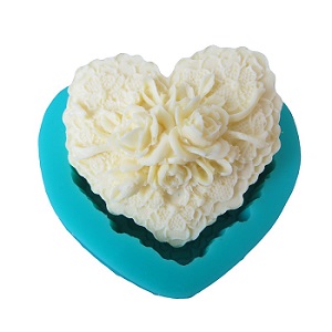Custom silicone heart shape 3D rose flower soap mold