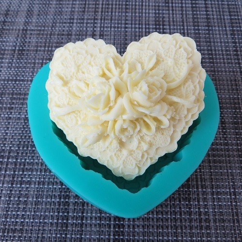 Custom silicone heart shape 3D rose flower soap mold