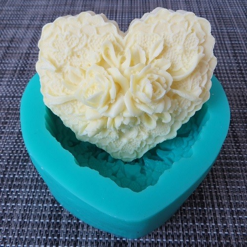Custom silicone heart shape 3D rose flower soap mold