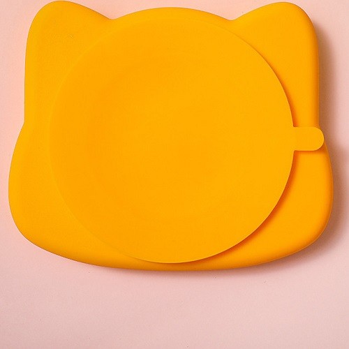 Kitty cat shape silicone divided suction plate bowl