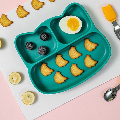  Kitty cat shape silicone divided suction plate bowl