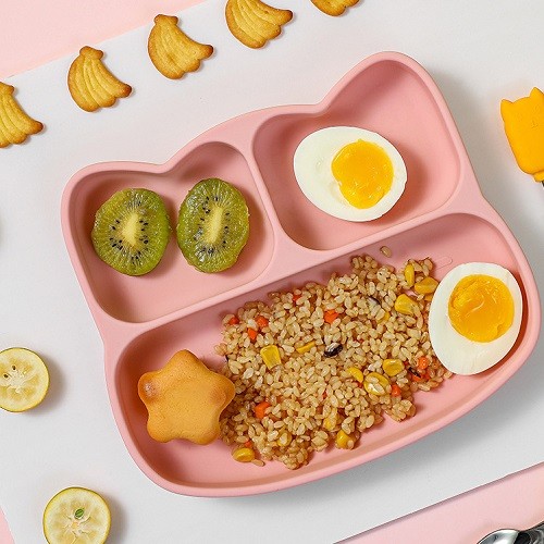  Kitty cat shape silicone divided suction plate bowl