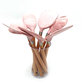 Marble effect silicone utensil with wood handle
