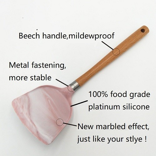 Marble effect silicone utensil with wood handle