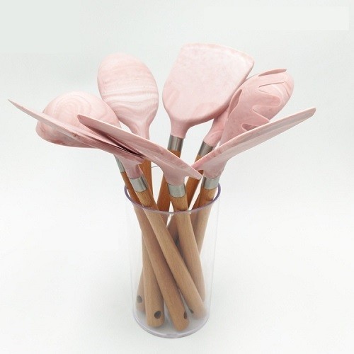 Marble effect silicone utensil with wood handle