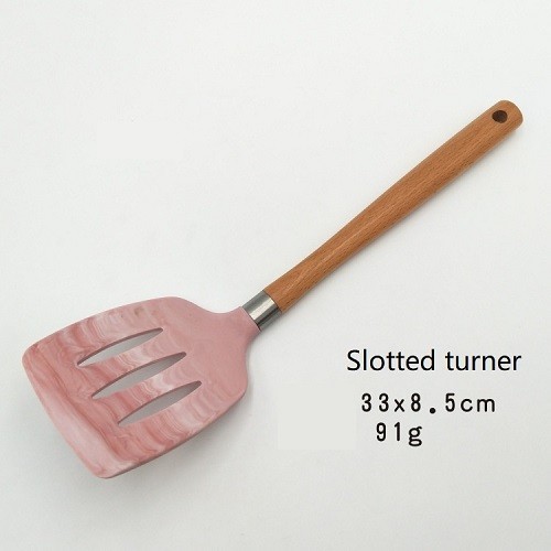 Marble effect silicone utensil with wood handle