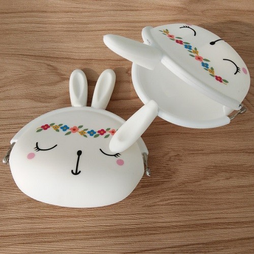 Rabbit animal silicone coin purse with colorful printed