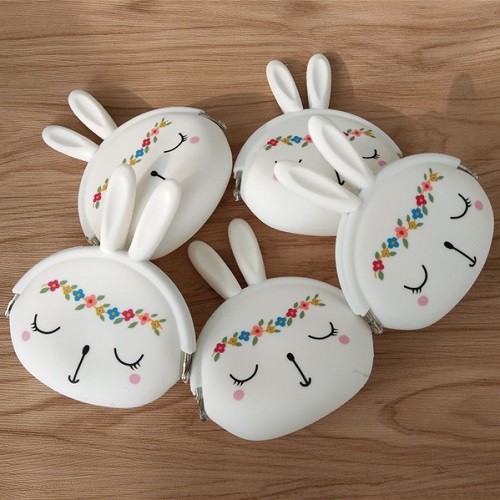 Rabbit animal silicone coin purse with colorful printed
