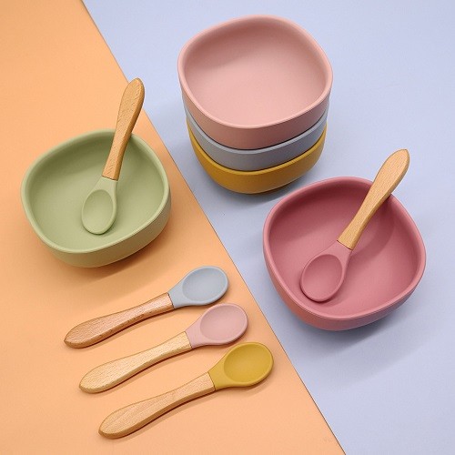 Silicone suction bowl with spoon set for baby kids