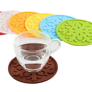 XMAS promotional gift 9cm round silicone snowflake coaster