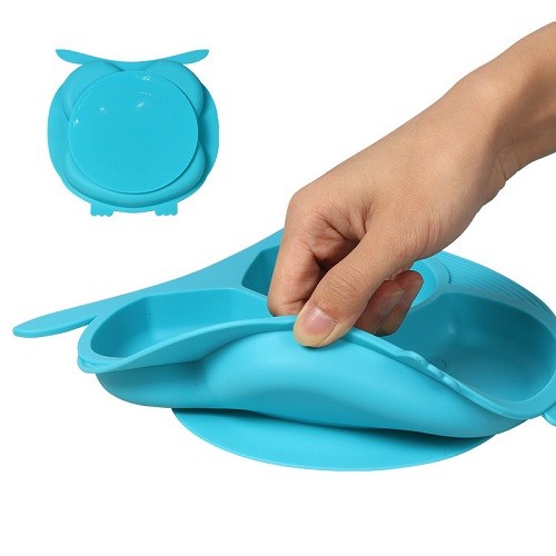 Customized owl shape silicone divided suction plate bowl