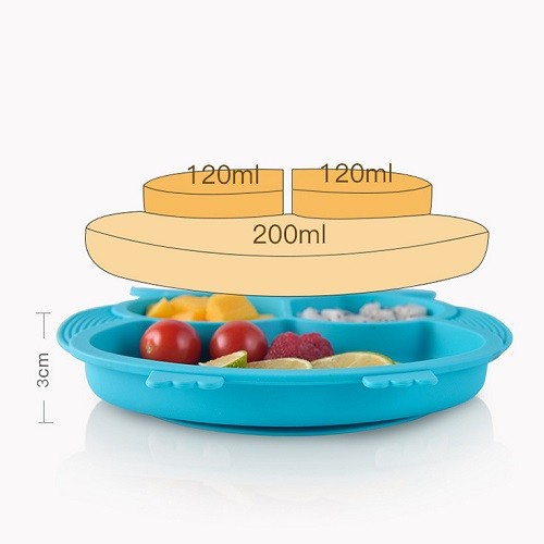 Customized owl shape silicone divided suction plate bowl 