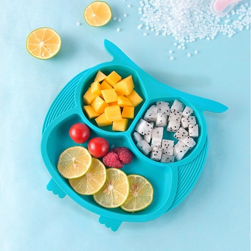 Customized owl shape silicone divided suction plate bowl 