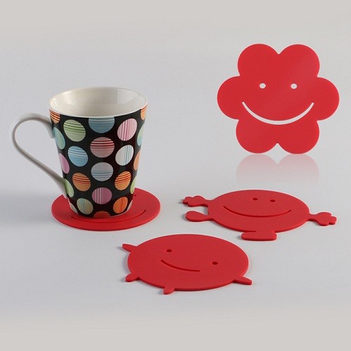 Custom logo advertising silicone cartoon smile face coffee cup coaster