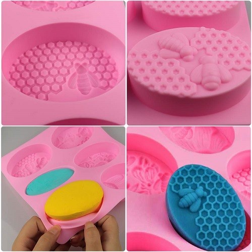 Oval shape bee honeycomb silicone soap mould